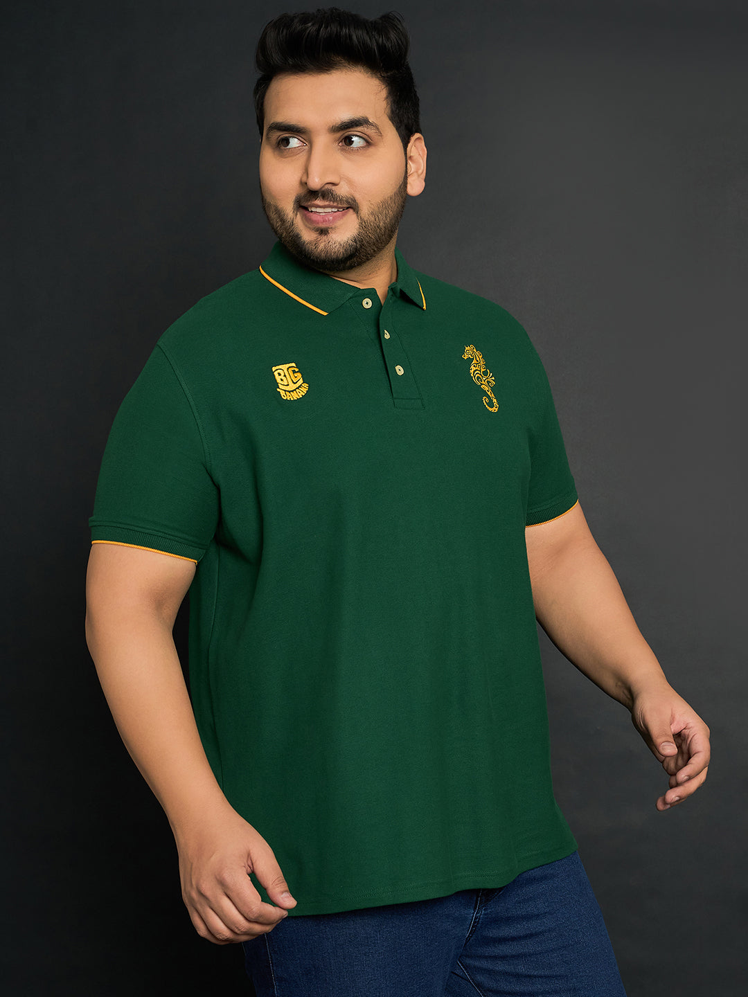 Men Plus Size Merredin-Green Solid Polo Tshirt - bigbanana