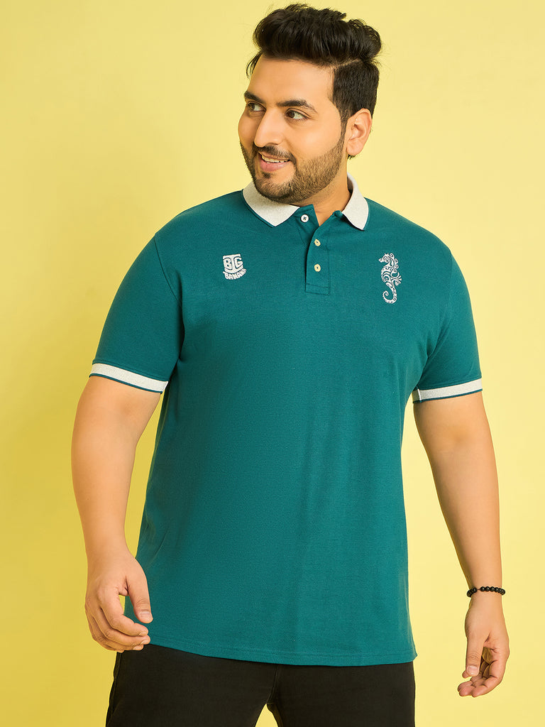 Men Plus Size Merredin-Turquoise Solid Polo Tshirt - bigbanana