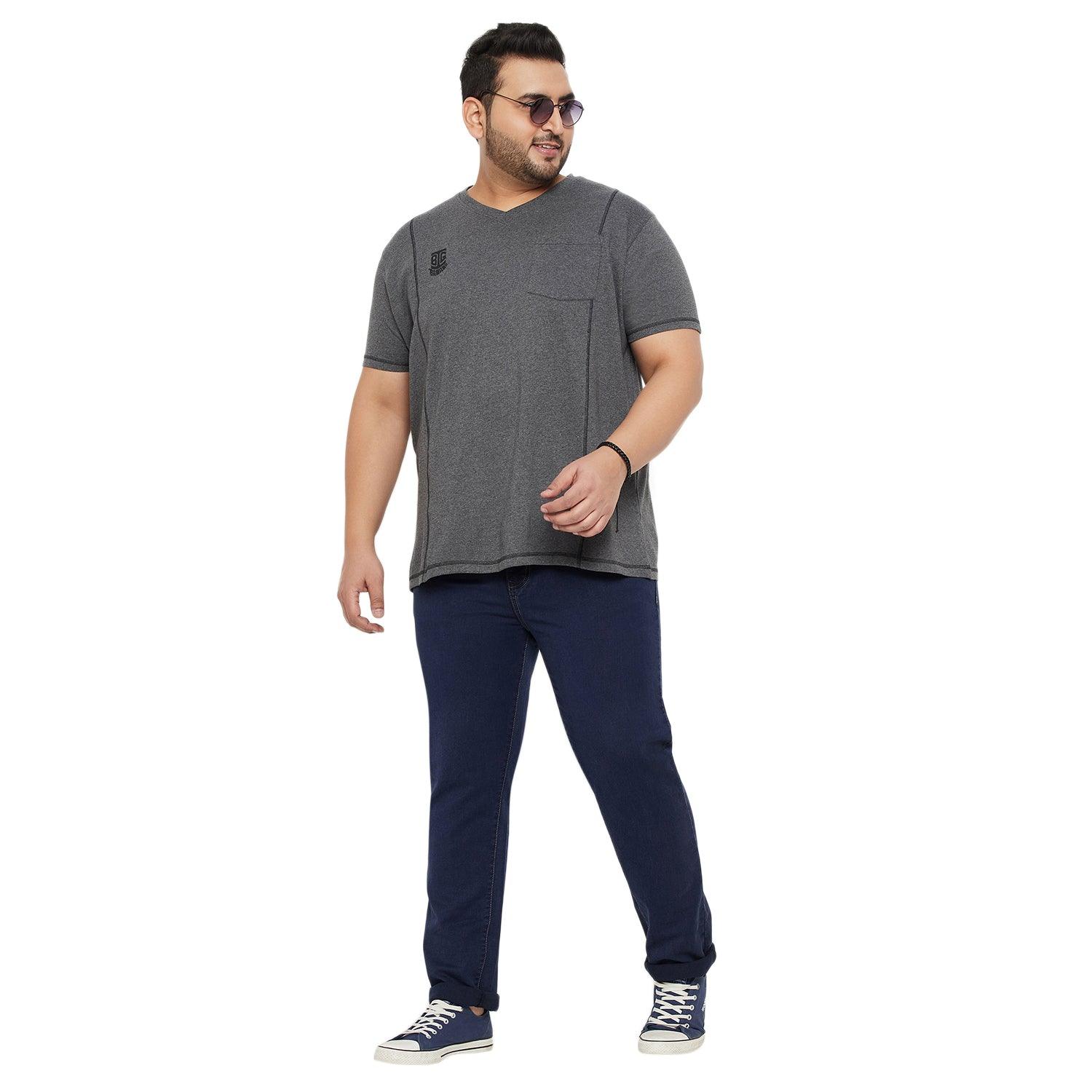 Men Plus Size Mettle Solid V-Neck Tshirt - bigbanana