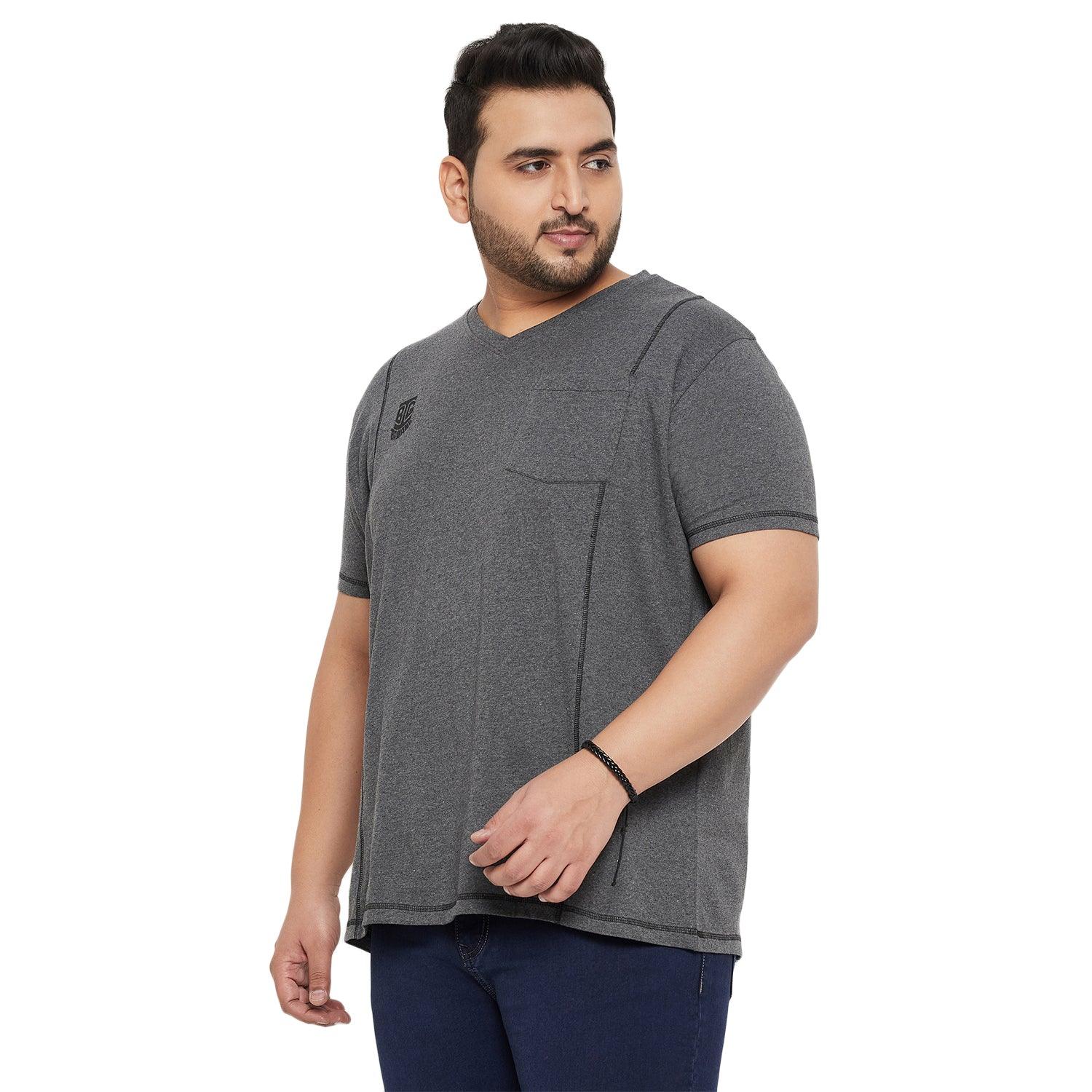 Men Plus Size Mettle Solid V-Neck Tshirt - bigbanana