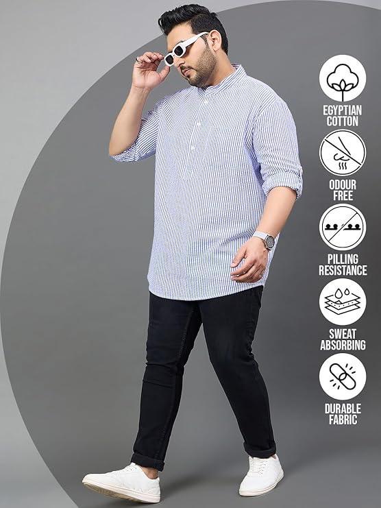 Men Plus Size Micah Striped Short Kurta - bigbanana