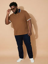 Men Plus Size Midgard-Brown Solid Polo Tshirt