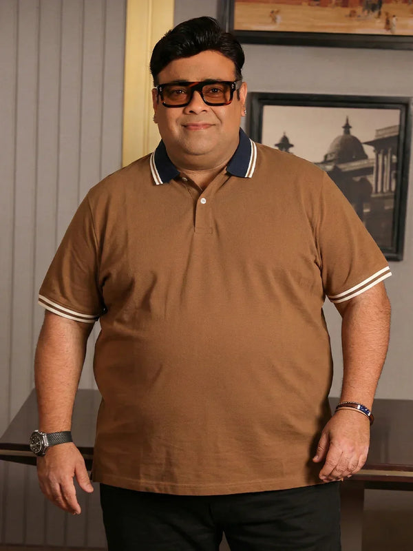Men Plus Size Midgard-Brown Solid Polo Tshirt