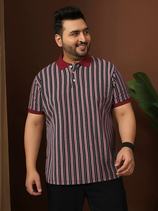 Men Plus Size Modexy Striped Multi Polo Tshirt - bigbanana