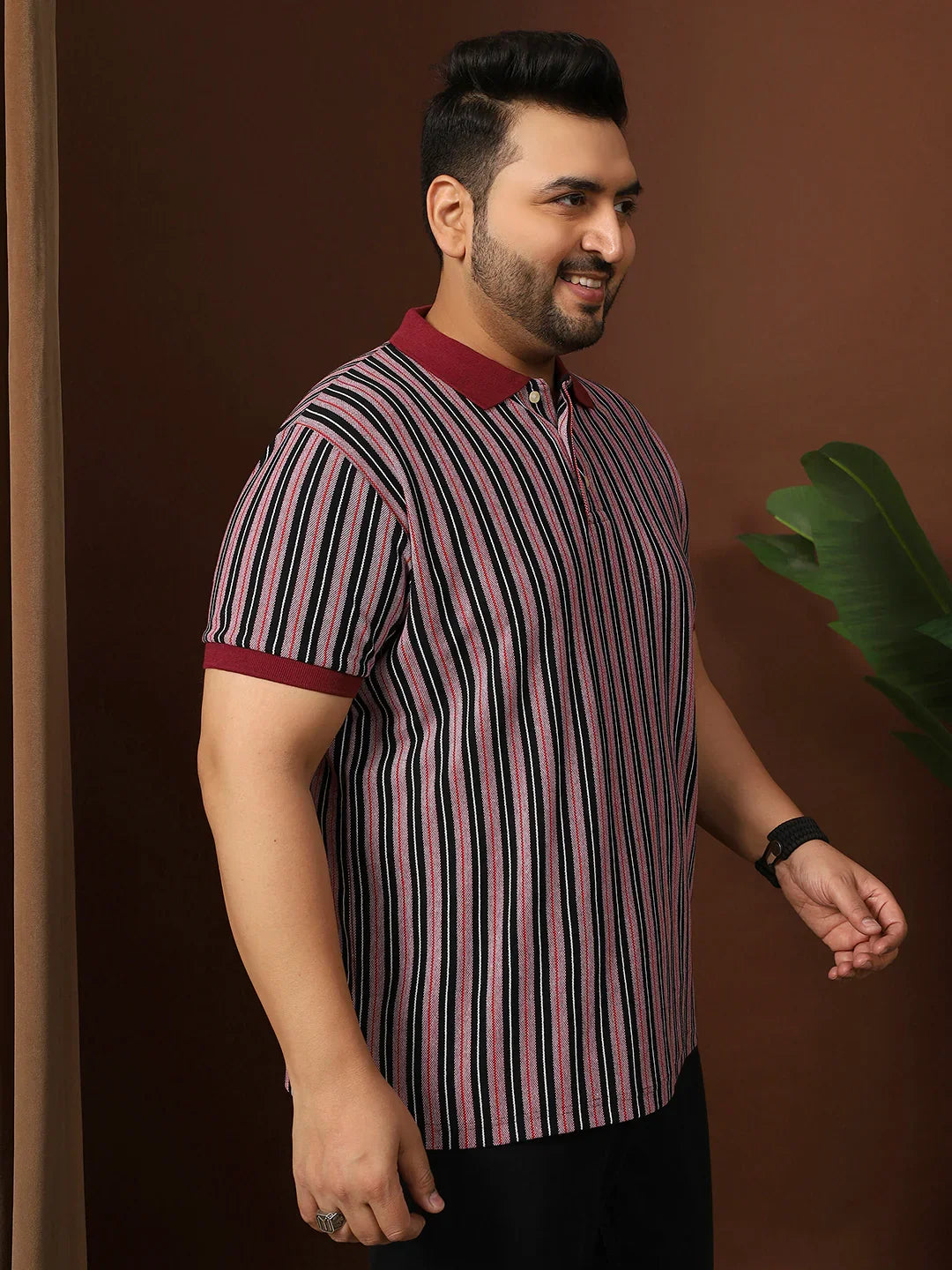 Men Plus Size Modexy Striped Multi Polo Tshirt - bigbanana