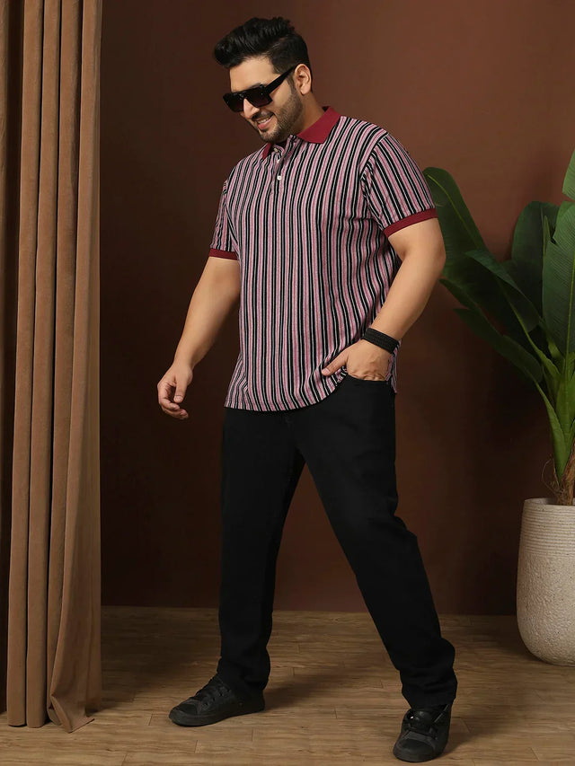 Men Plus Size Modexy Striped Multi Polo Tshirt - bigbanana