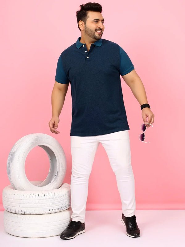 Men Plus Size Monove Colorblock Multi Polo Tshirt