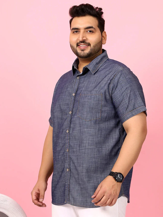 Men Plus Size Morocco Blue Solid Shirt - bigbanana