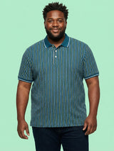 Men Plus Size Morsel-Blue Striped Polo Tshirt