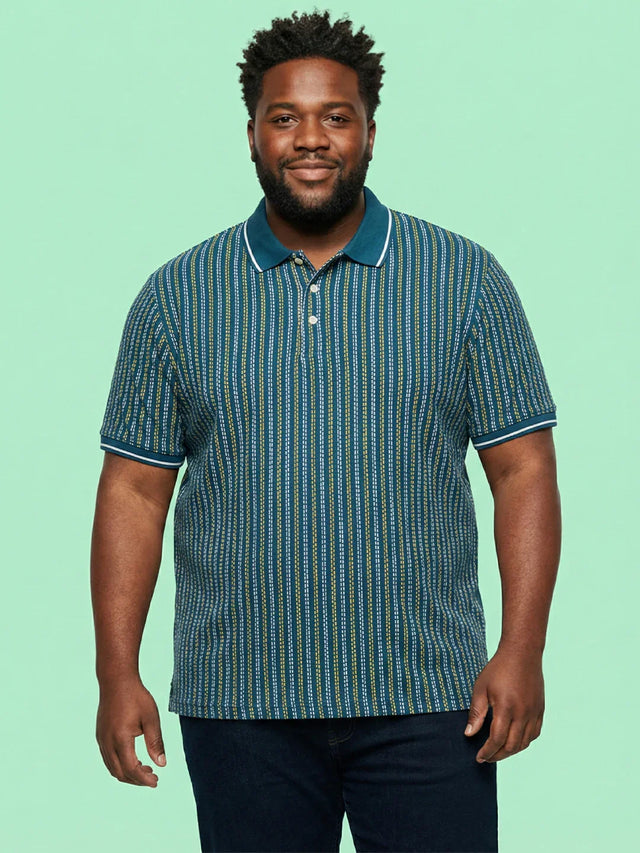 Men Plus Size Morsel-Blue Striped Polo Tshirt