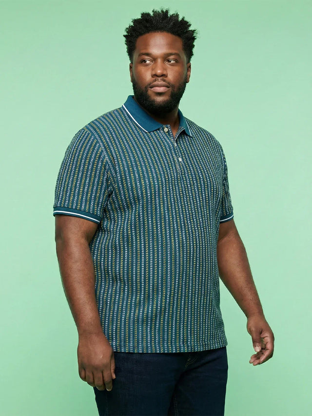 Men Plus Size Morsel-Blue Striped Polo Tshirt
