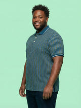Men Plus Size Morsel-Blue Striped Polo Tshirt
