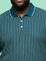 Men Plus Size Morsel-Blue Striped Polo Tshirt