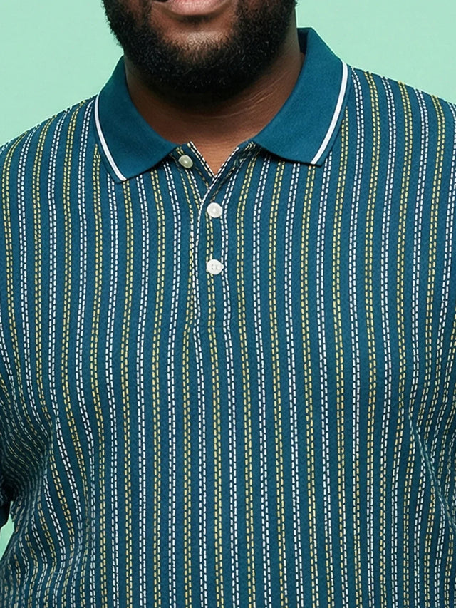 Men Plus Size Morsel-Blue Striped Polo Tshirt