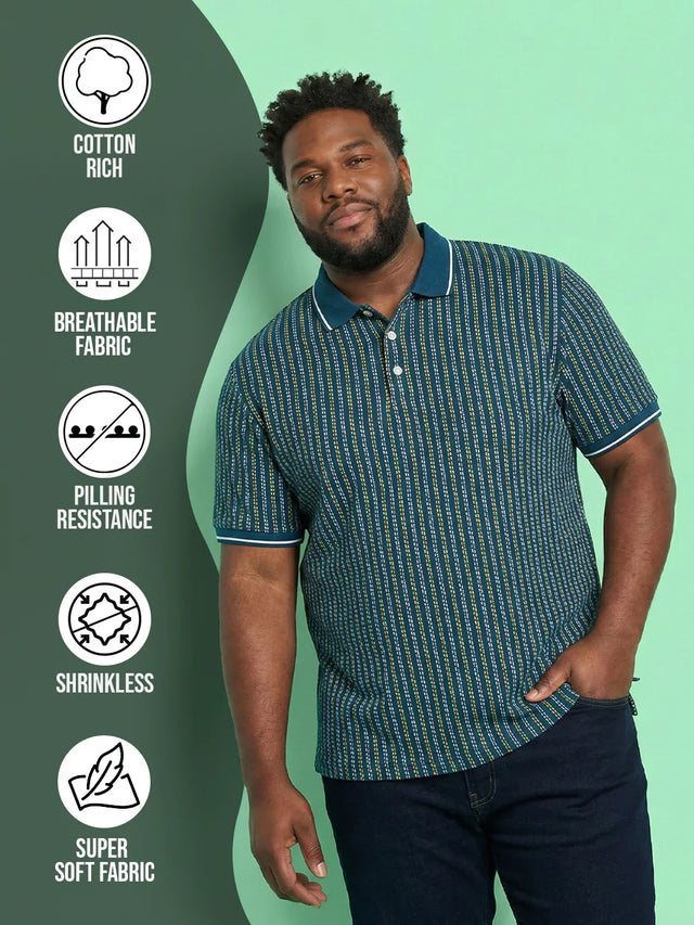 Men Plus Size Morsel-Blue Striped Polo Tshirt