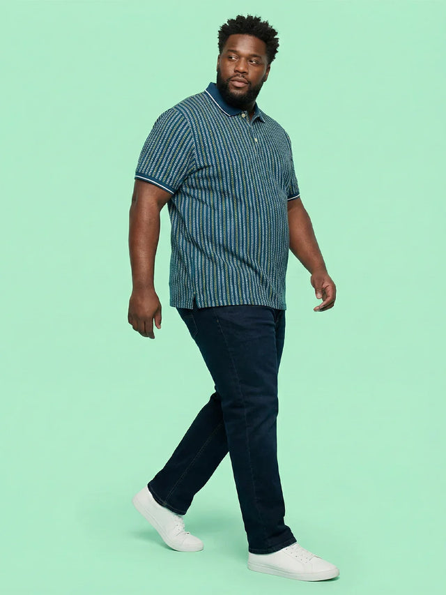 Men Plus Size Morsel-Blue Striped Polo Tshirt