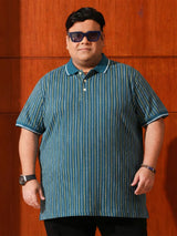 Men Plus Size Morsel-Blue Striped Polo Tshirt
