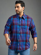 Men Plus Size Moses Red Checked blue Shirt - bigbanana