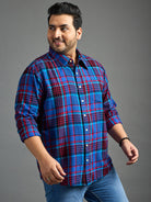 Men Plus Size Moses Red Checked blue Shirt - bigbanana