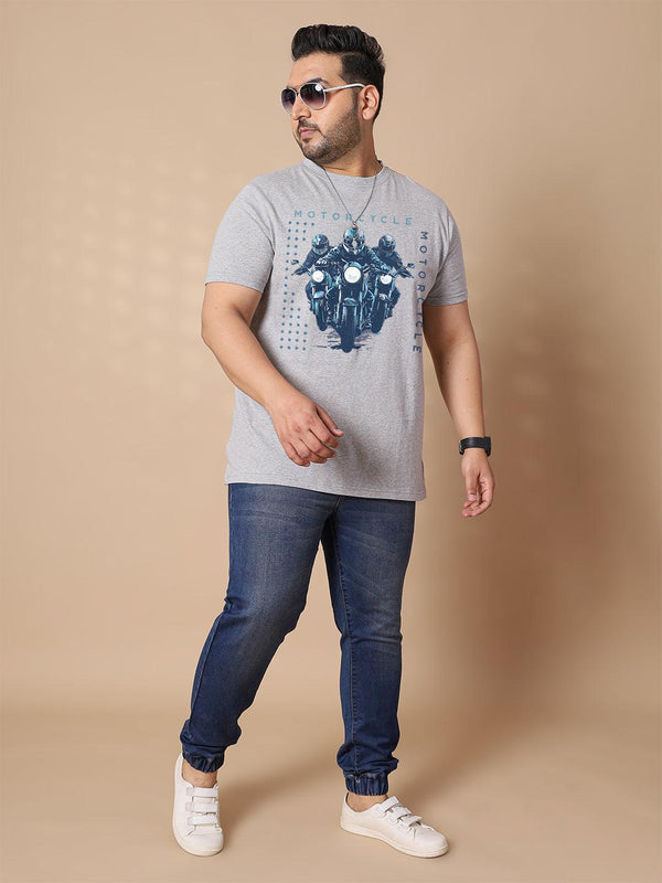 Men Plus Size Motobik-Team Printed Round Neck Tshirt