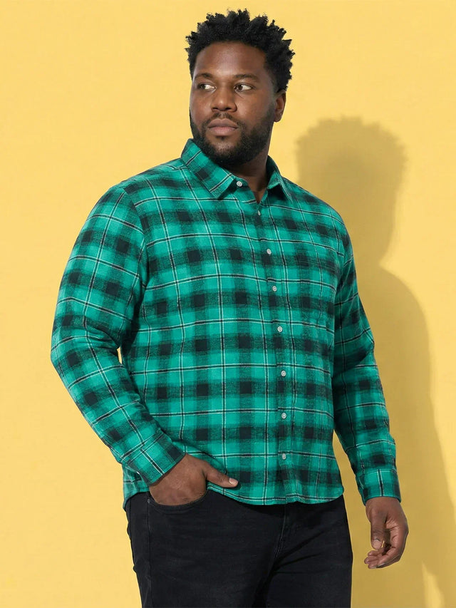 Men Plus Size Nautic Multicolor Checkered Casual Shirt