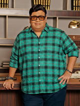 Men Plus Size Nautic Multicolor Checkered Casual Shirt