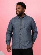 Men Plus Size Nebrasko Blue Solid Casual Shirt