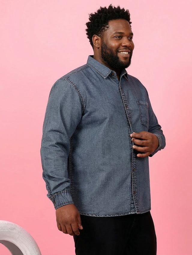 Men Plus Size Nebrasko Blue Solid Casual Shirt