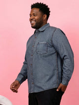Men Plus Size Nebrasko Blue Solid Casual Shirt