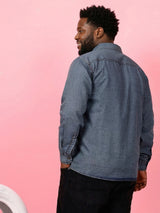 Men Plus Size Nebrasko Blue Solid Casual Shirt