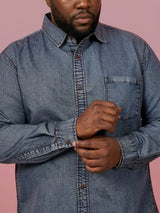Men Plus Size Nebrasko Blue Solid Casual Shirt