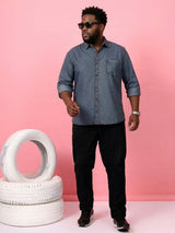 Men Plus Size Nebrasko Blue Solid Casual Shirt