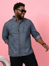 Men Plus Size Nebrasko Blue Solid Casual Shirt