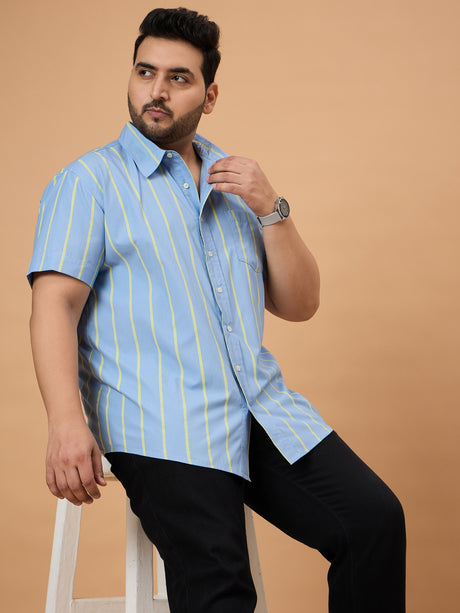 Men Plus Size Noeud Striped Shirt - bigbanana