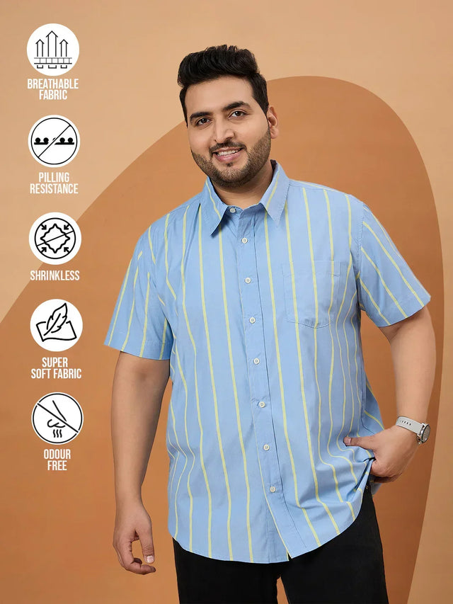 Men Plus Size Noeud Striped Shirt