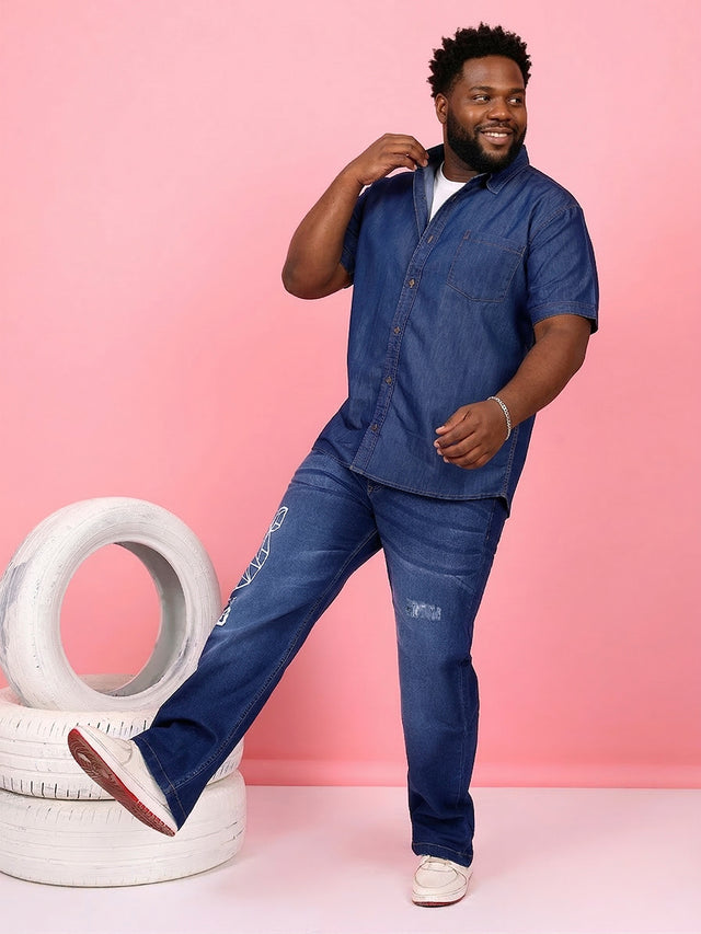 Men Plus Size Norflek Blue Solid Casual Shirt