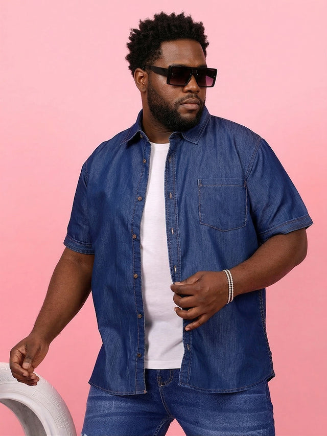 Men Plus Size Norflek Blue Solid Casual Shirt