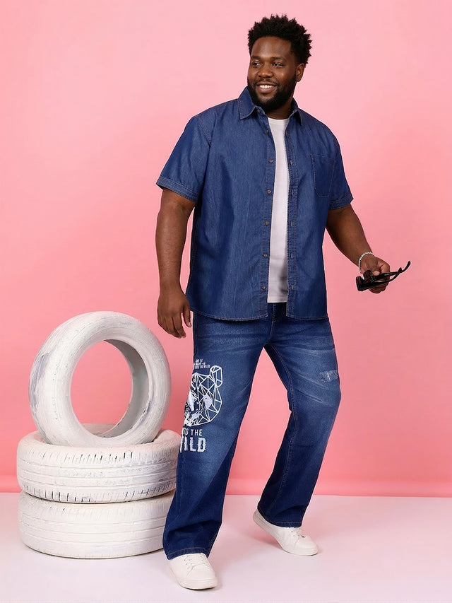 Men Plus Size Norflek Blue Solid Casual Shirt