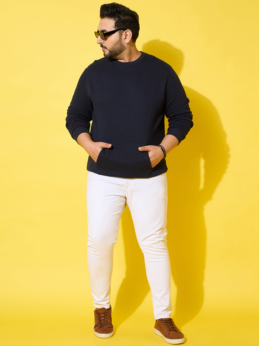 Men Plus Size Noto Navy Solid Sweatshirt