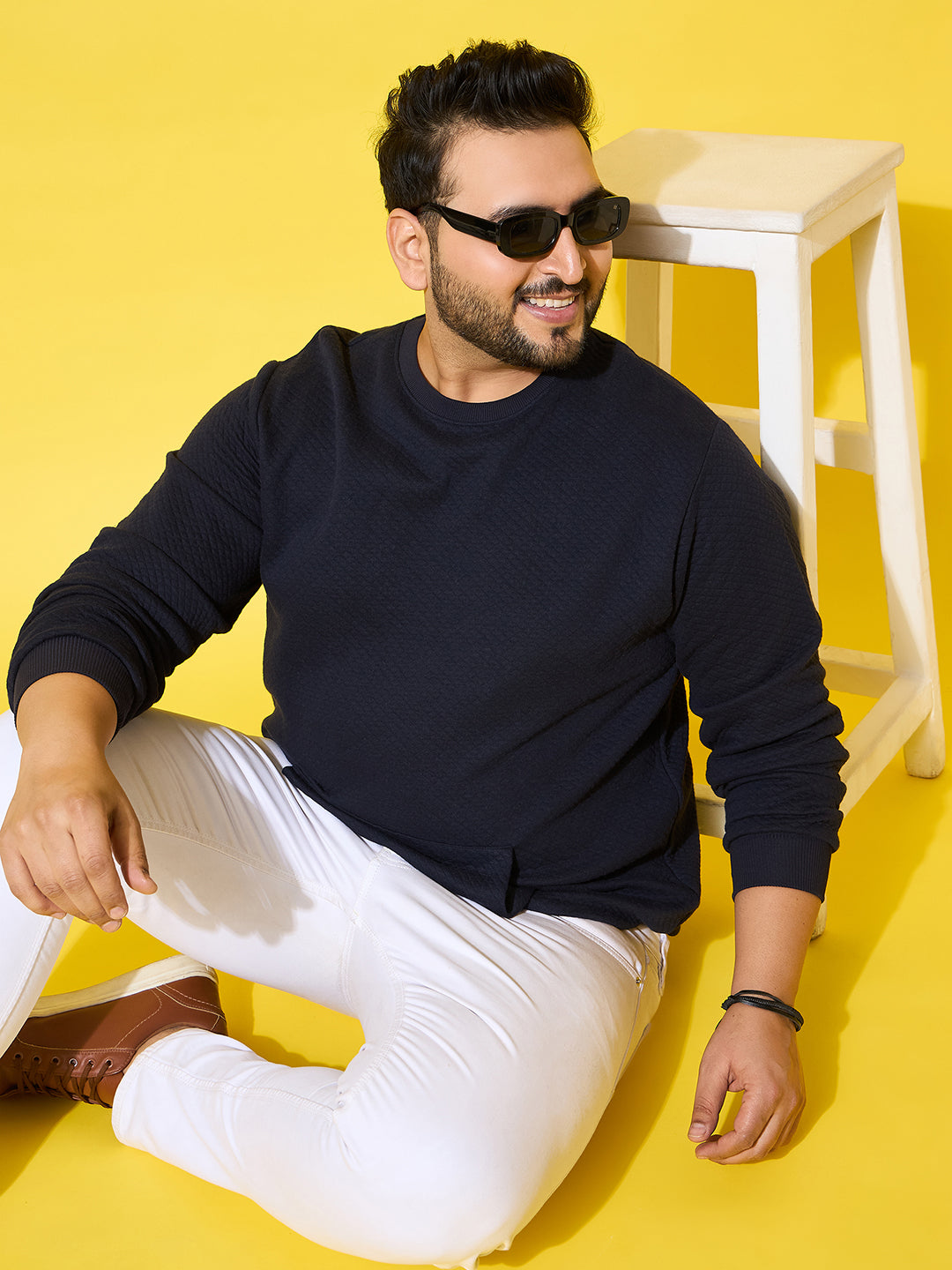 Men Plus Size Noto Navy Solid Sweatshirt