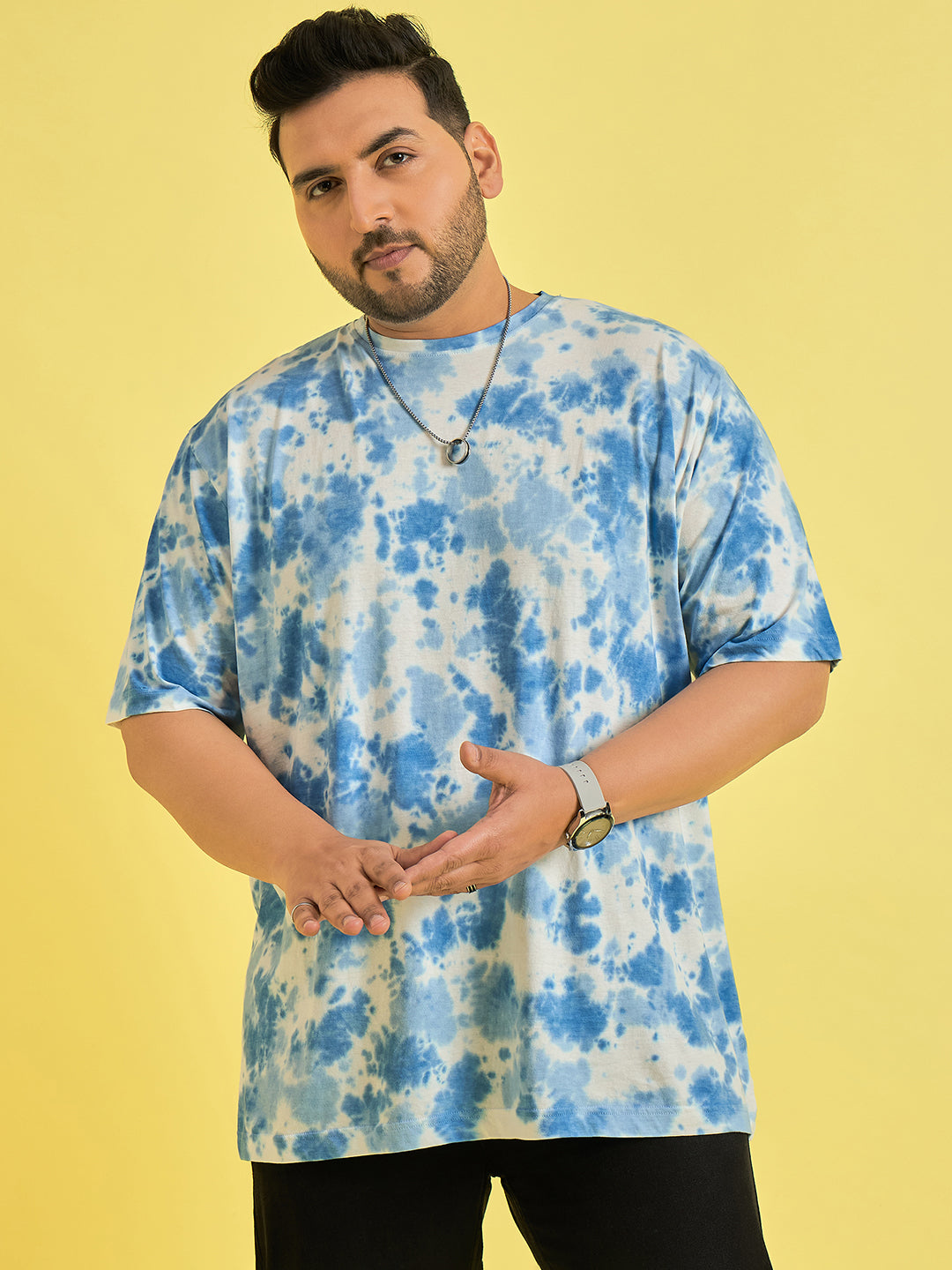 Men Plus Size Novation Sky blue Printed Round Neck Tshirt
