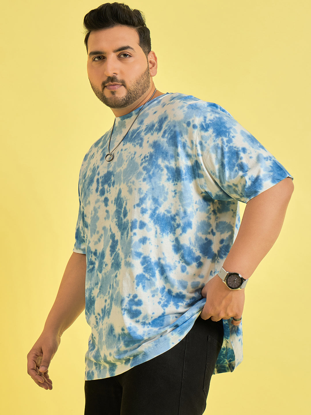 Men Plus Size Novation Sky blue Printed Round Neck Tshirt