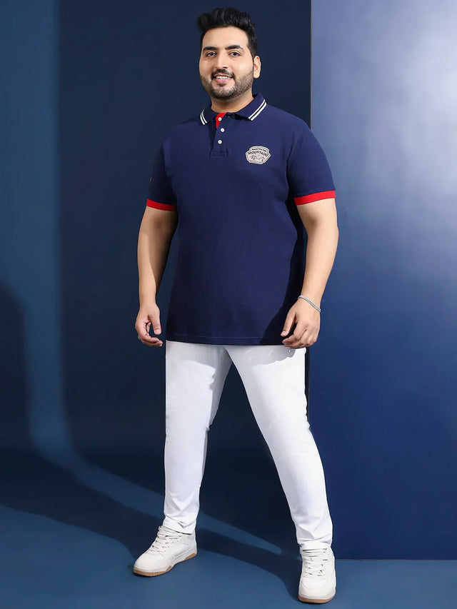 Men Plus Size Oasis Solid Navy Polo Tshirt - bigbanana