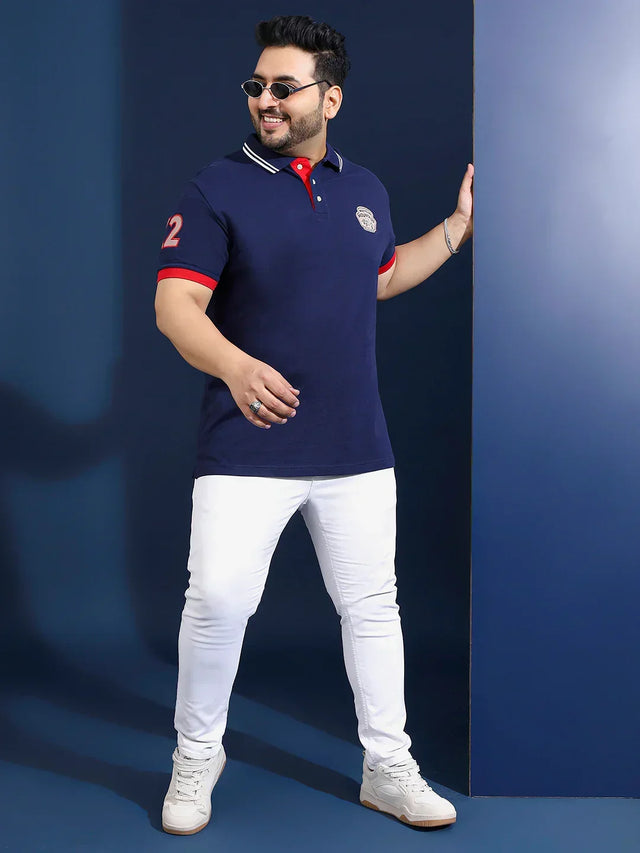 Men Plus Size Oasis Solid Navy Polo Tshirt - bigbanana
