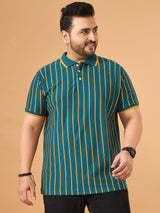 Men Plus Size Obis Green Striped Polo Tshirt
