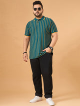 Men Plus Size Obis Green Striped Polo Tshirt