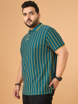 Men Plus Size Obis Green Striped Polo Tshirt