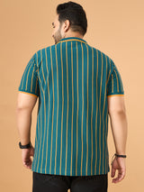 Men Plus Size Obis Green Striped Polo Tshirt