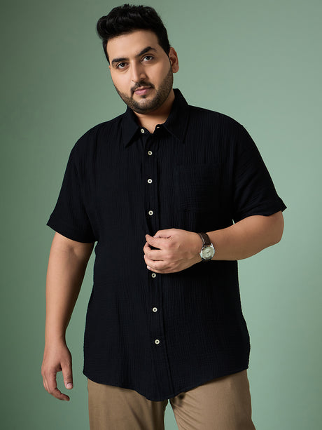 Men Plus Size Ocree-Black Solid Shirt - bigbanana