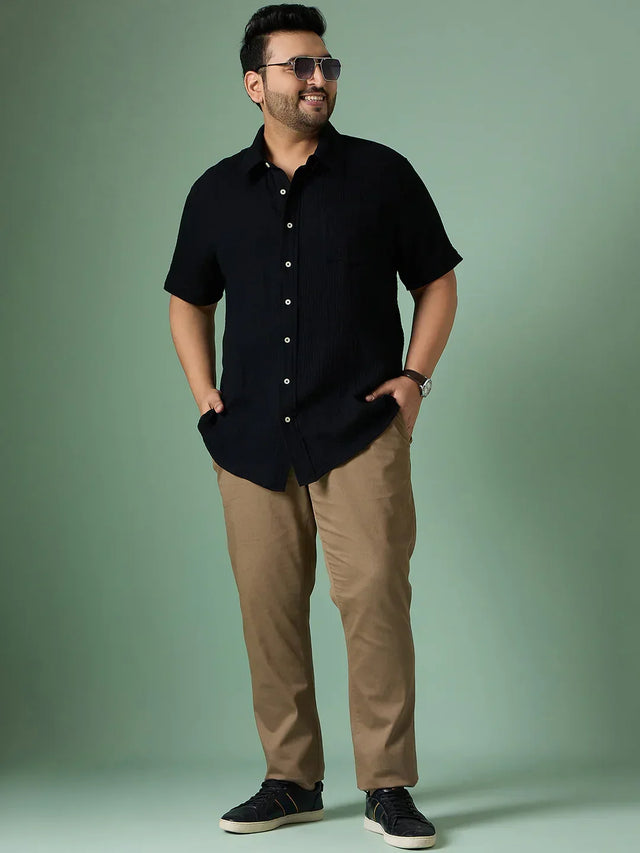 Men Plus Size Ocree-Black Solid Shirt - bigbanana